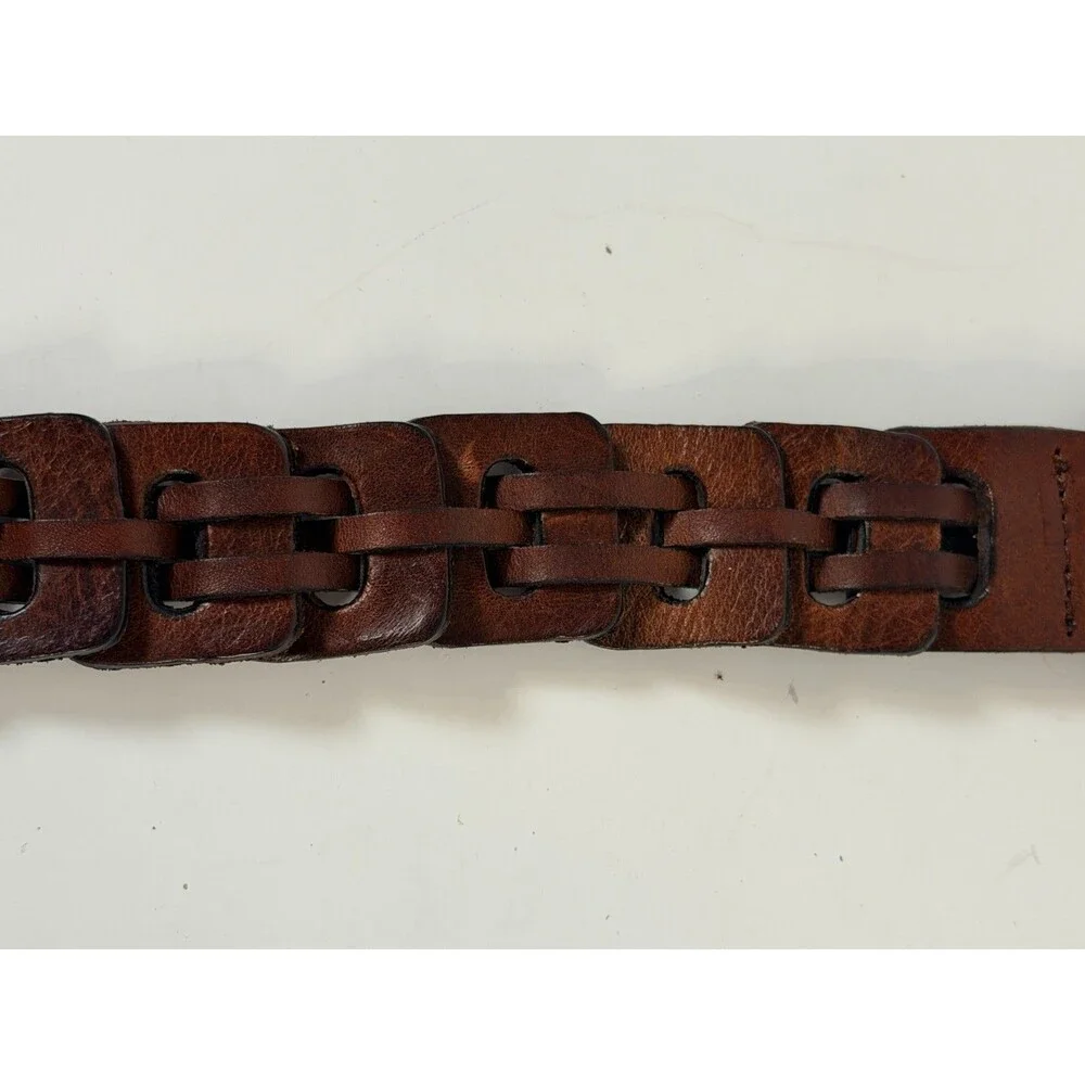 Linked Laced Leather Ladder Belt Western Rodeo Office Y2K Boho Hippie VTG Sz38